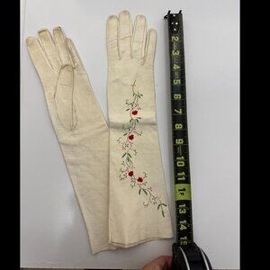 Very vintage long white embroidered gloves